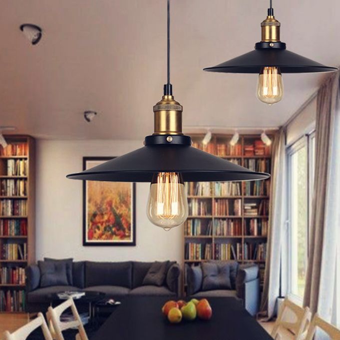 Metal Black Pendant Lighting Fixture Saucer Industrial Style Hanging Pendant Light