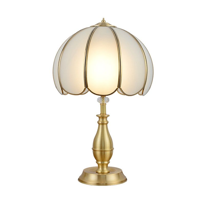 Scalloped Cream Glass Nightstand Lighting Farmhouse Vintage 1-Head Bedside Table Light in Gold