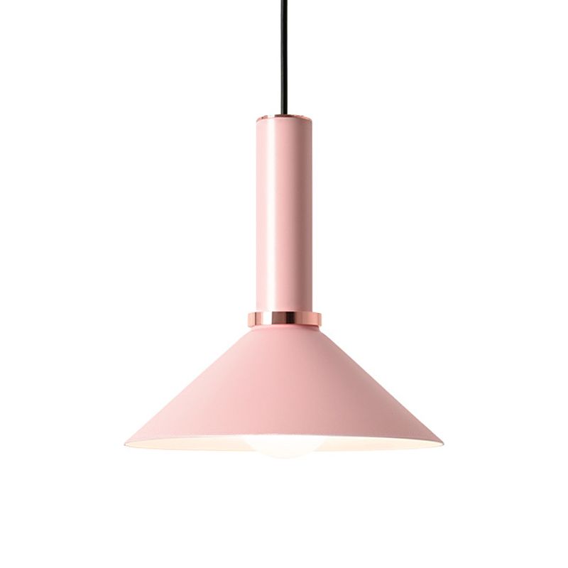 Aluminum Dome/Cone Drop Pendant Macaron 1-Light Pink/Blue Pendulum Light with Grip for Restaurant