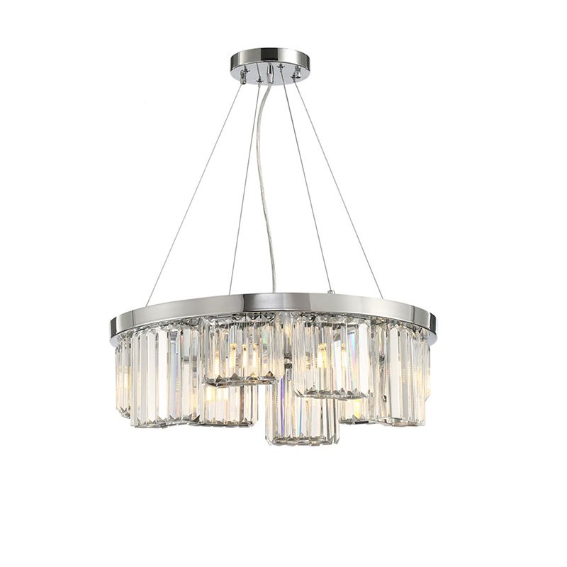 Simple Round Chandelier Lighting Crystal 10 Lights Living Room Hanging Ceiling Pendant in Chrome