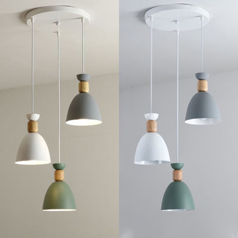 Macaron concis moderne suspension du dôme en bois de la lampe en bois avec nuance de fer laquée