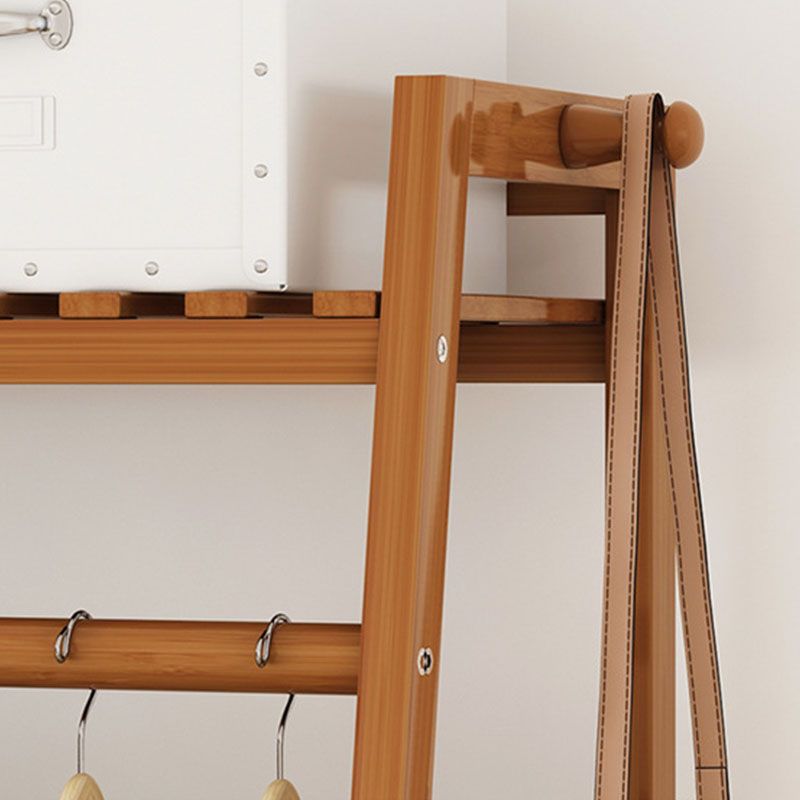 Modern Coat Rack Solid Wood Double Hooks Clothes Hanger with Storage Shelving