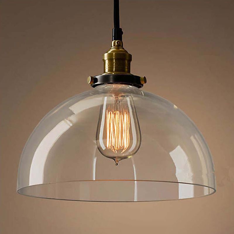 Transparent Glass Shade Hanging Light Retro Industrial Style Single Light Mini Lighting Pendant for Bedroom