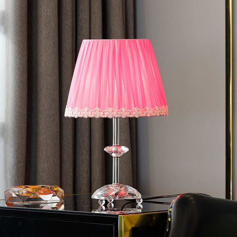 Empire Shade Night Table Light Simplicity Clear Crystal 1-Light Pink Nightstand Lamp for Living Room