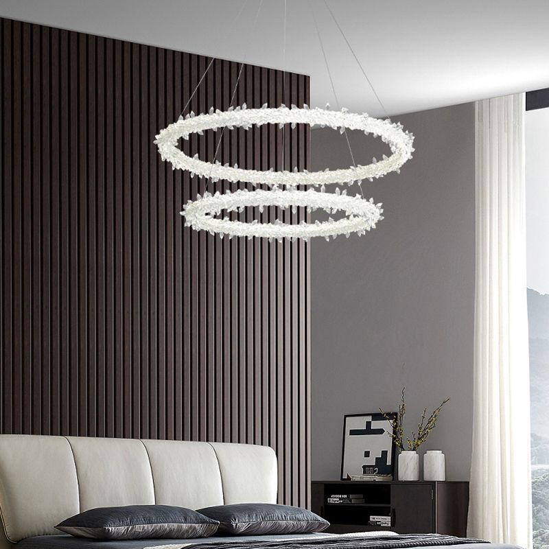 Modern LED Hanging Ceiling Light Clear Circles Pendant Light Fixture with Crystal Shade