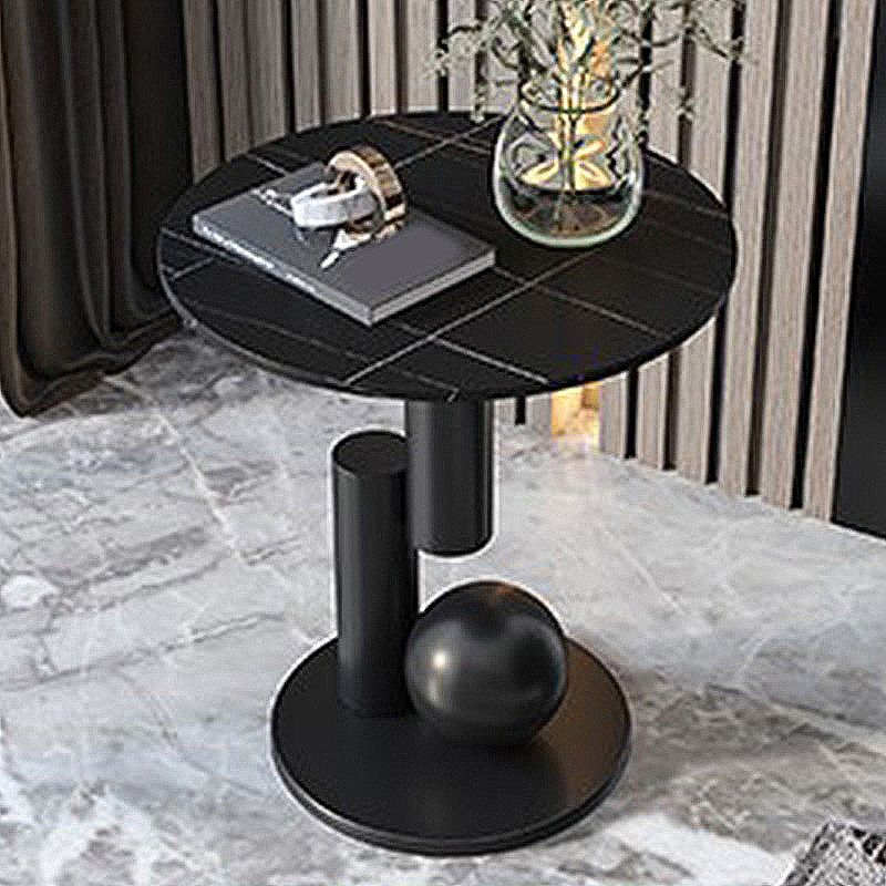 Modern Style Rock Slab Top with Black/gold Metal Work Base Side Table