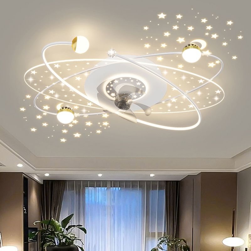 Modern LED Ceiling Fan Lamp Oval Metal Fan Lighting for Living Room