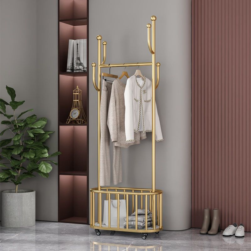 Gorgeous Plain Coat Rack Coat Hooks Basket Storage Metal Coat Rack with Castors