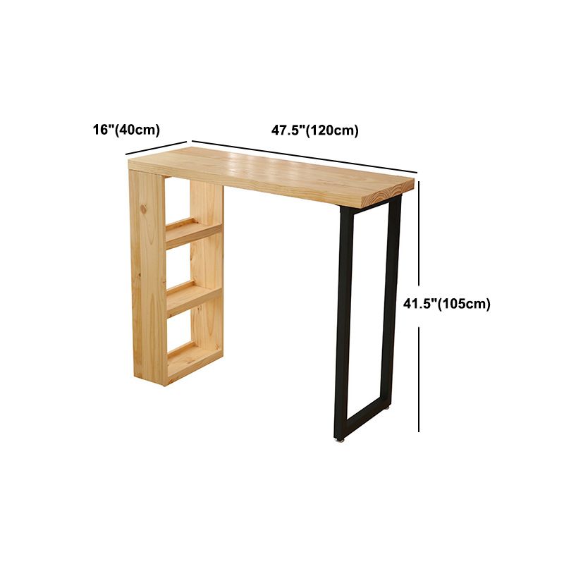 Rectangle Pine Wood Counter Table Contemporary Bar Table with Storage Rack