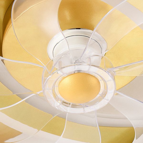 Contemporary LED Ceiling Fan - Brass / White Square Fan Light