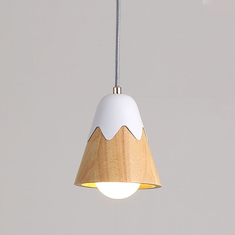 Modernist 1 Head Pendant Light White Tapered Suspended Lighting Fixture with Wood Shade