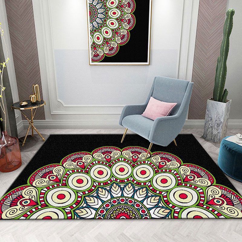 Colorida Mandala Rug Multicolor Moroccan Área de la alfombra Polyéster Manchas Resistentes a las mascotas Alfombra antideslizante para el hogar para el hogar