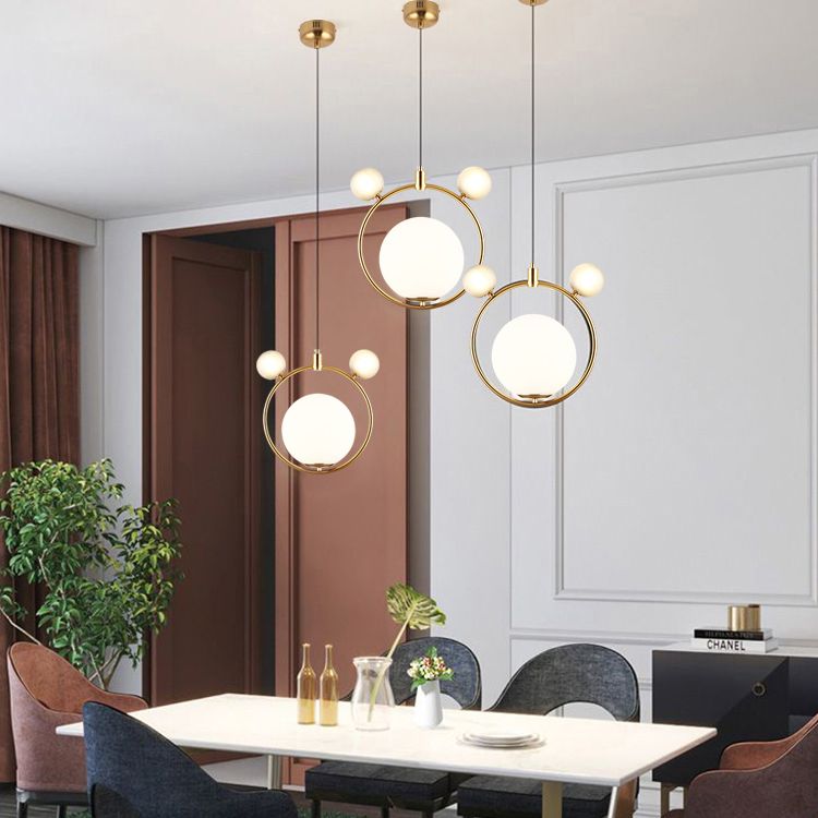 Glass Spherical Suspension Lamp Nordic 3-Light Brass Hanging Pendant for Dining Room