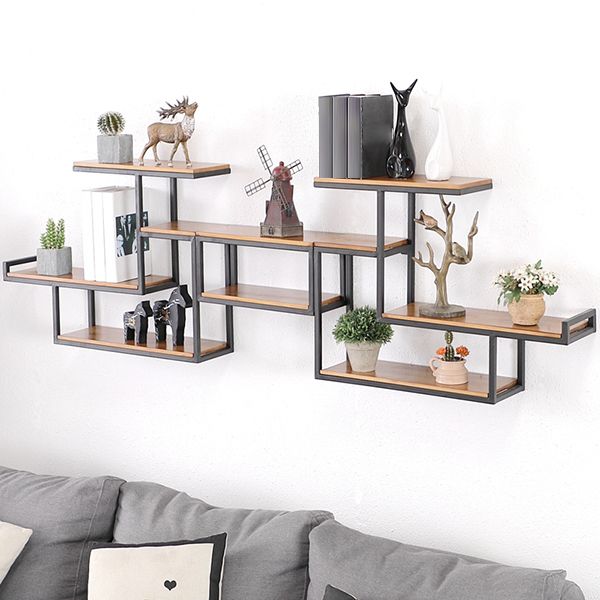 Industrial Floating Shelf Bookcase Metal and Wooden Bookshelf