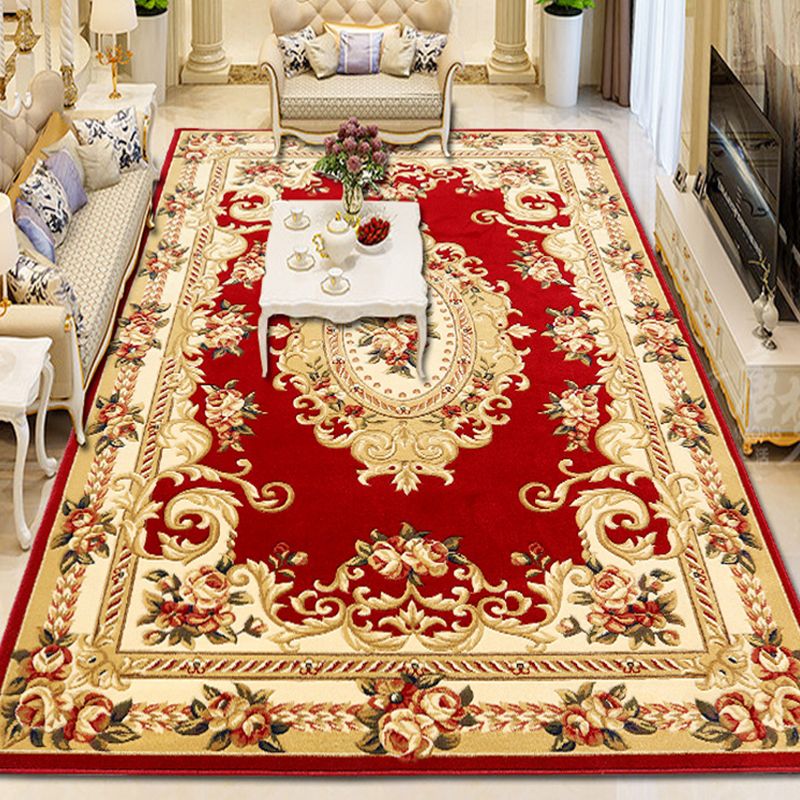 Antique Floral Design Carpet Polyester Indoor Rug Stain Resistant Area Carpet for Home Decoration