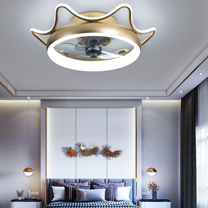 Gold Finish Round Ceiling Fan Light Simplicity LED Metal Semi Mount Lighting for Bedroom