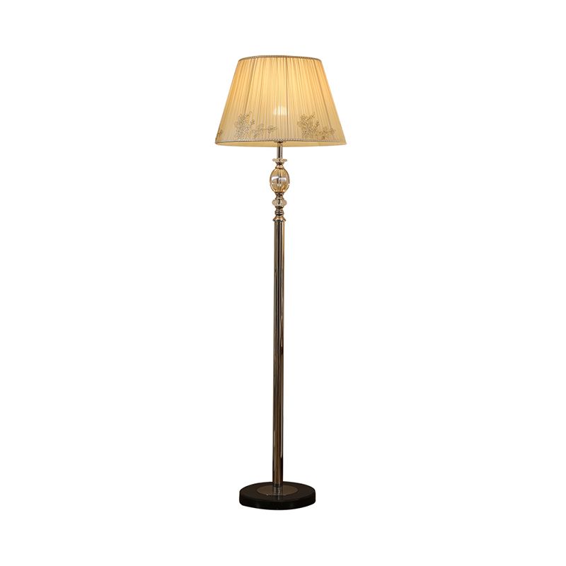 Fabric Conical Shade Standing Light Contemporary 1-Bulb Floor Lamp in Champagne with Flower Design