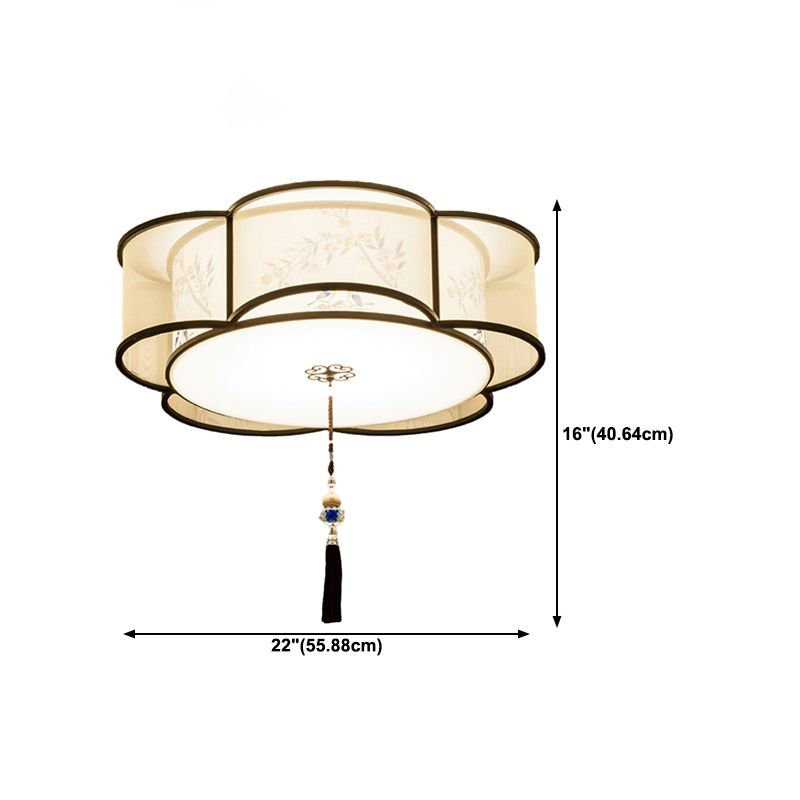 New Chinese Style Ceiling Light Geometry Shape Ceiling Lamp with Fabric Shade for Bedroom