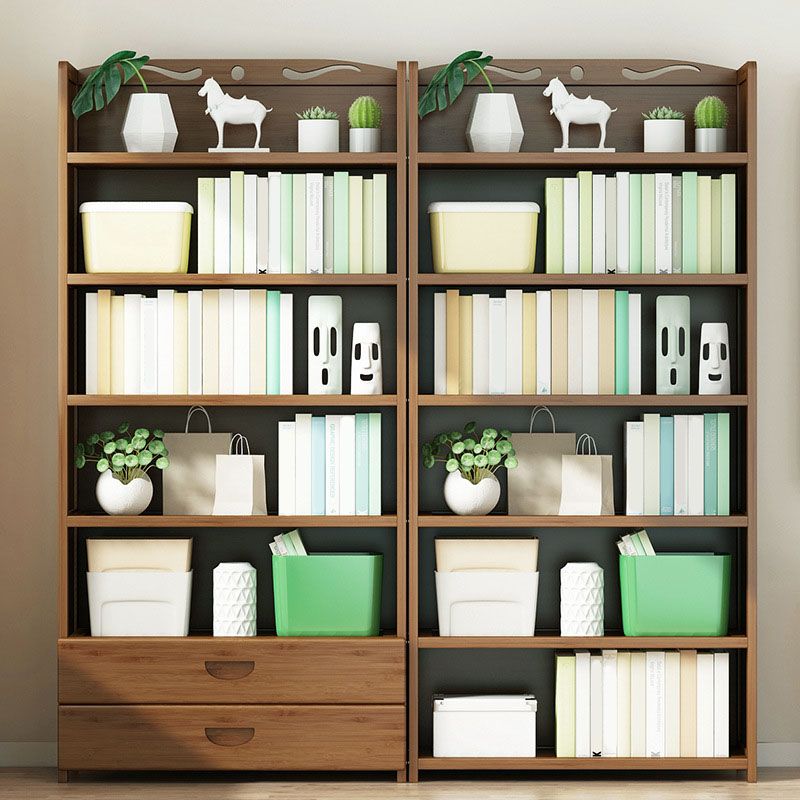 Modern Bamboo Shelf Bookcase Brown Closed Back Book Shelf for Study Room