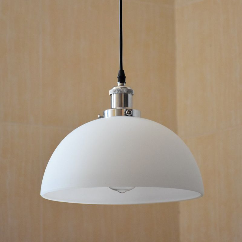 Cream Glass Dome Pendant Fixture Industrial Single-Bulb Diner Hanging Ceiling Light