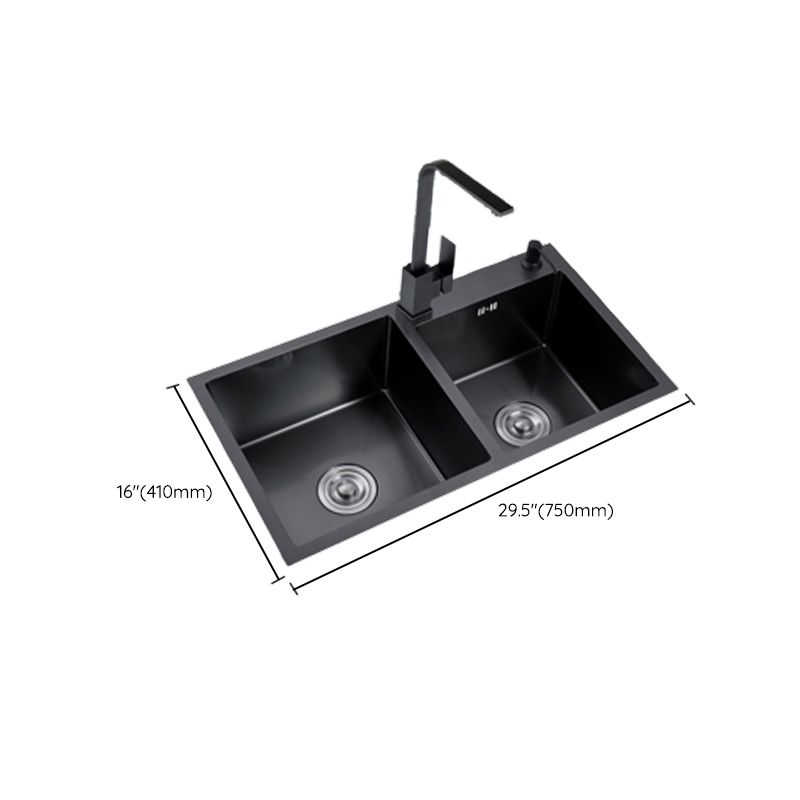 Modern Style Kitchen Sink Stainless Steel Rectangle 2 Holes Kitchen Sink