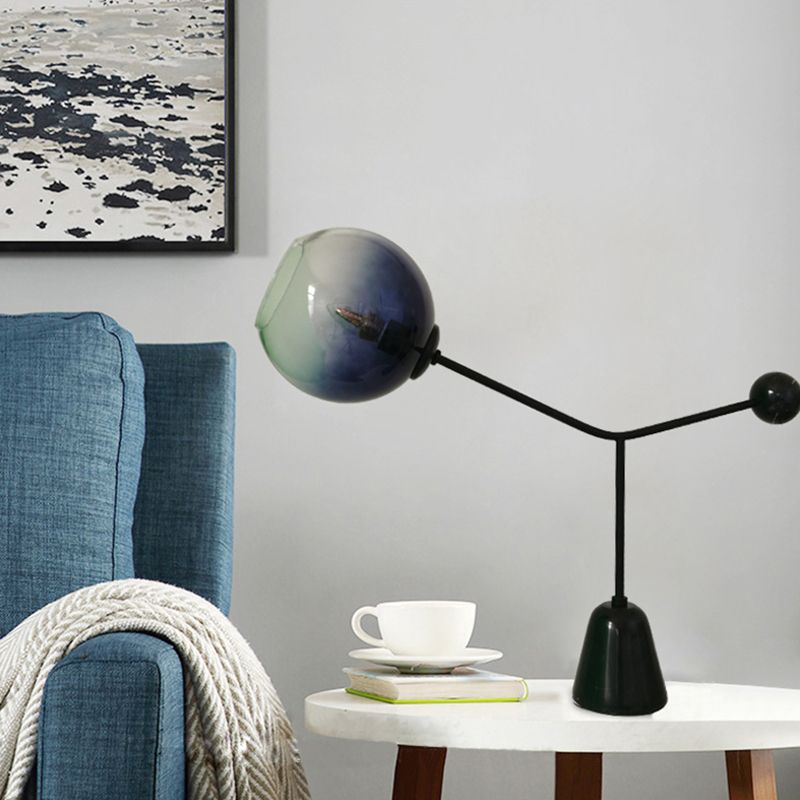 Fading Blue Glass Flower-Like Night Light Novelty Modern 1 Bulb Black Table Stand Lamp