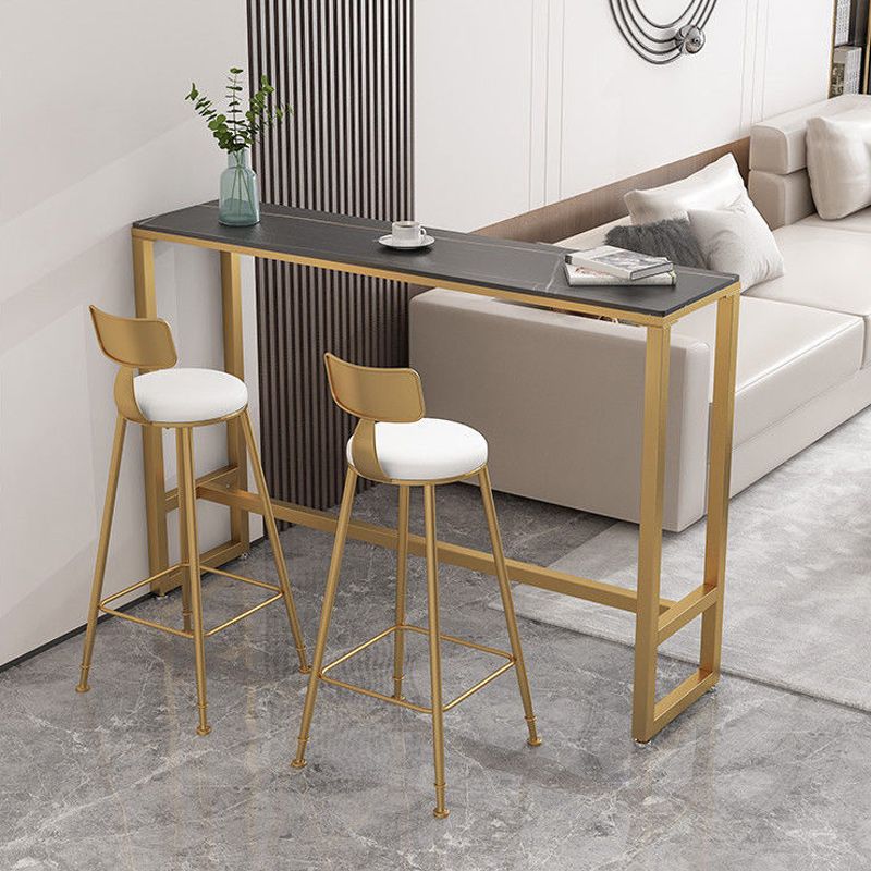 Modern Rectangle Bar Table Stone Top Bistro Table with Pedal Base