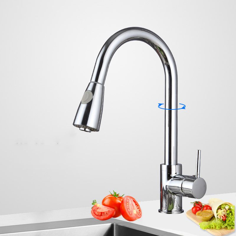 Modern Spray Kitchen Faucet Brass Pulldown Sprayer Swivel Spout Bridge Faucet