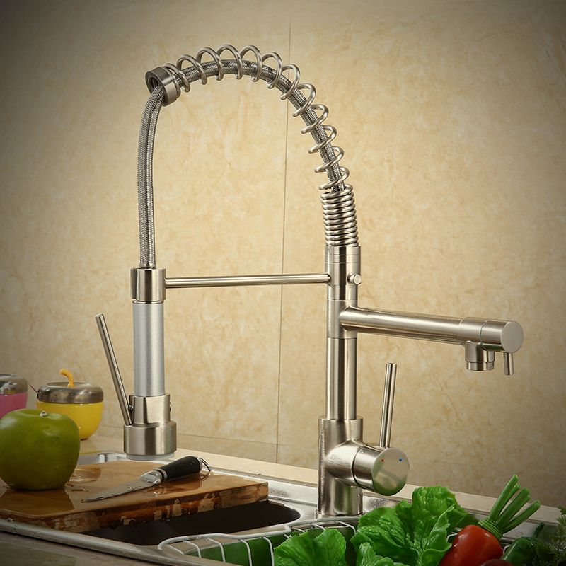 Swivel Spout Kitchen Sink Faucet Spring Spout with Pull Out Sprayer