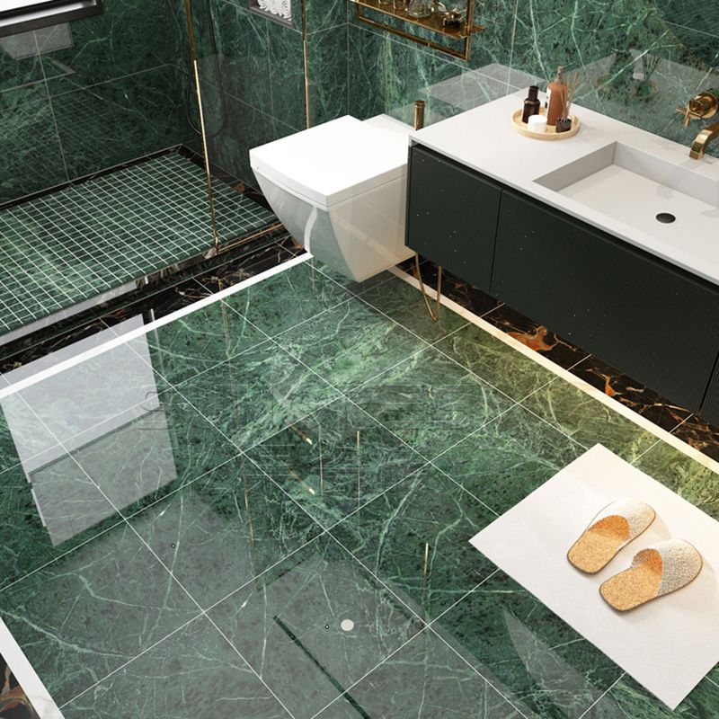 Slip Resistant Floor Tile in Green Straight Edge Polished Marbling Tile