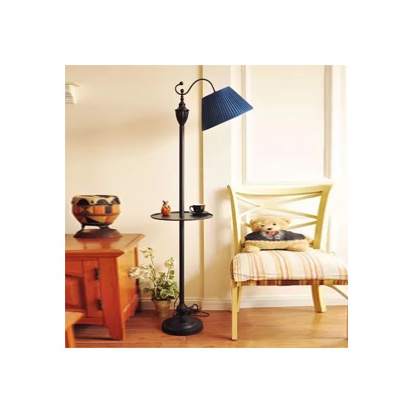 Contemporary Black Base Floor Lamp Bucket Shade One Light Metal Floor Light for Living Room