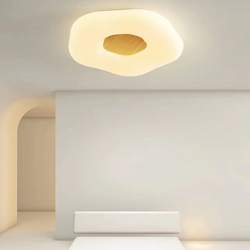 LED Modern Wood Flush Mount Geometric Shape Ceiling Light with Acrylic Shade