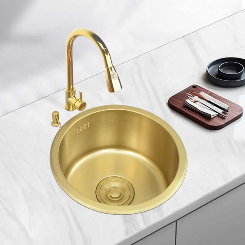 Golden Round Stainless Steel Drop-In Kitchen Sink with Drain Assembly