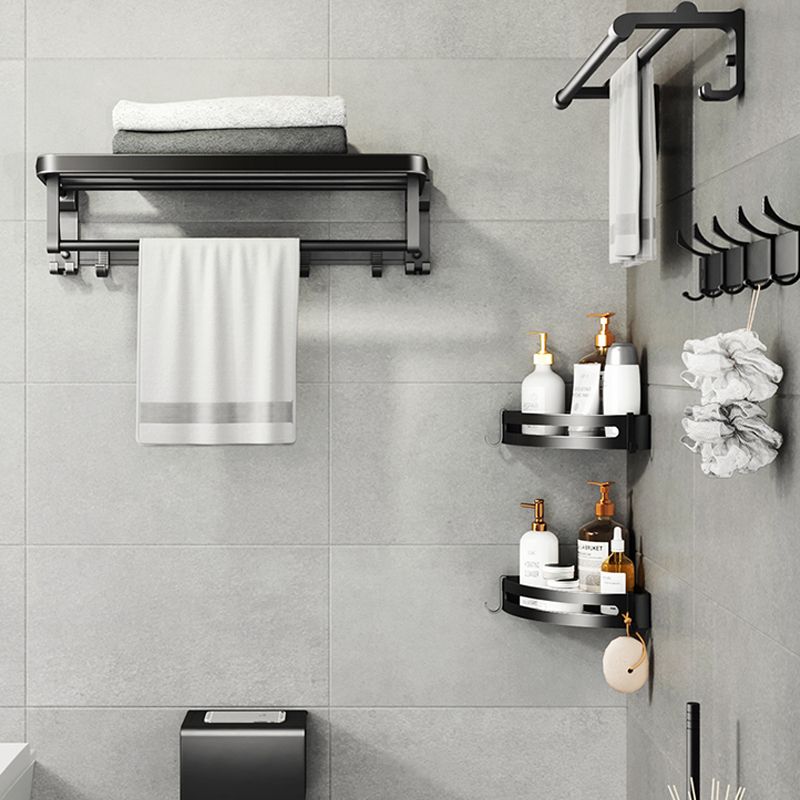 Contemporary Black Finish Bathroom Accessory Set with Bath Shelf/Towel Bar