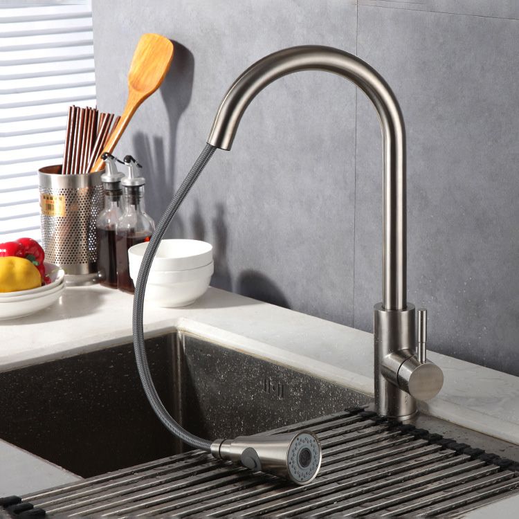 1-Hole Kitchen Faucet Stainless Steel Pull down Sprayer Kitchen Faucet