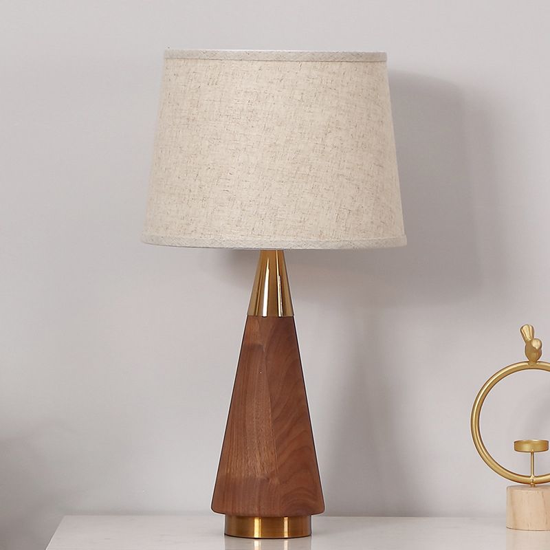 Brown Trapezoid Task Lighting Modernism  1 Head Fabric Reading Lamp with Wood Base