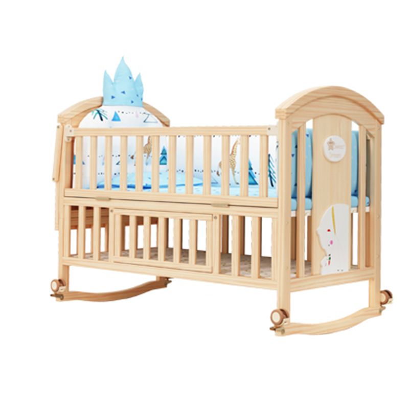 Brown Farmhouse Nursery Crib Pattern Wood Nursery Bed with Storage