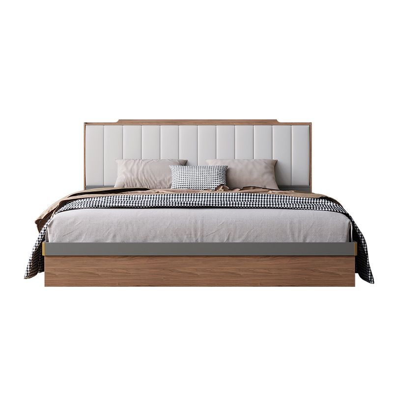 Mid-Century Modern Platform Bed Upholstered Headboard Panel Bed with Drawers