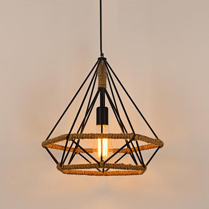 Black Diamond Cage Pendant Light Fixture Industrial Restaurant Hanging Pendant Light