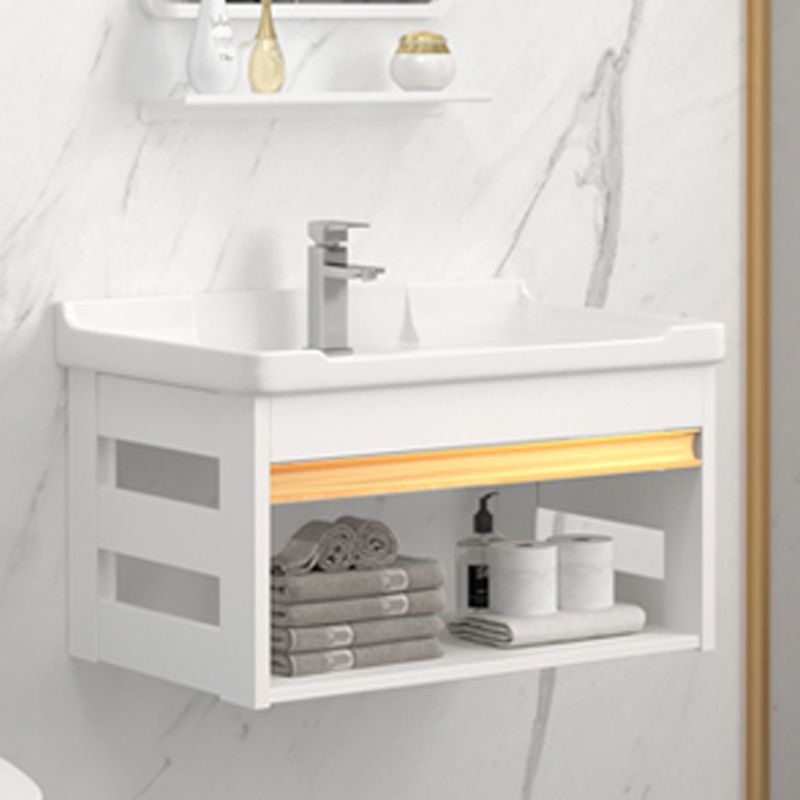 Wall Mounted Vanity Set White Storage Shelf Faucet Sink Vanity with Mirror