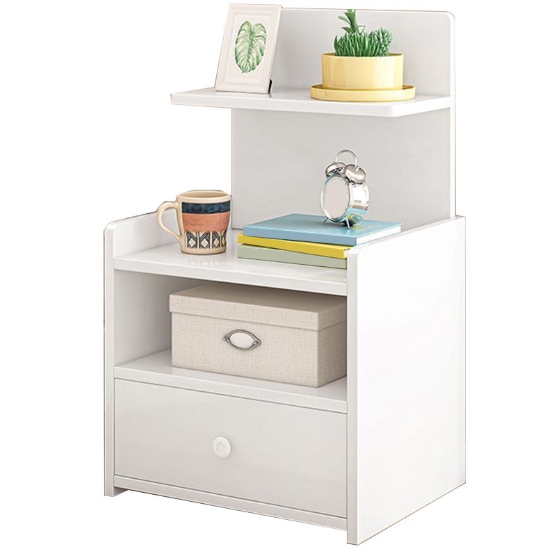 Modern Imitation Wood Nightstand Drawer Storage Open Storage Night Table