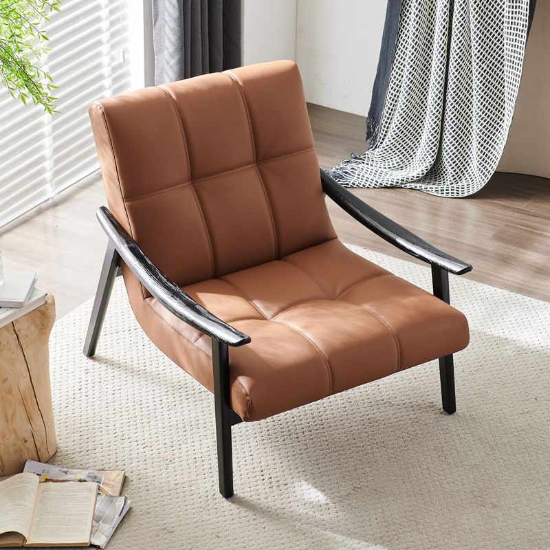 Solid Color Wooden Lounge Chair Genuine Leather Bedroom Side Chair