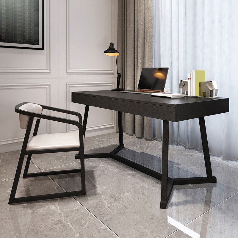 Contemporary Writing Desk Solid Wood Office Desk with Drawers