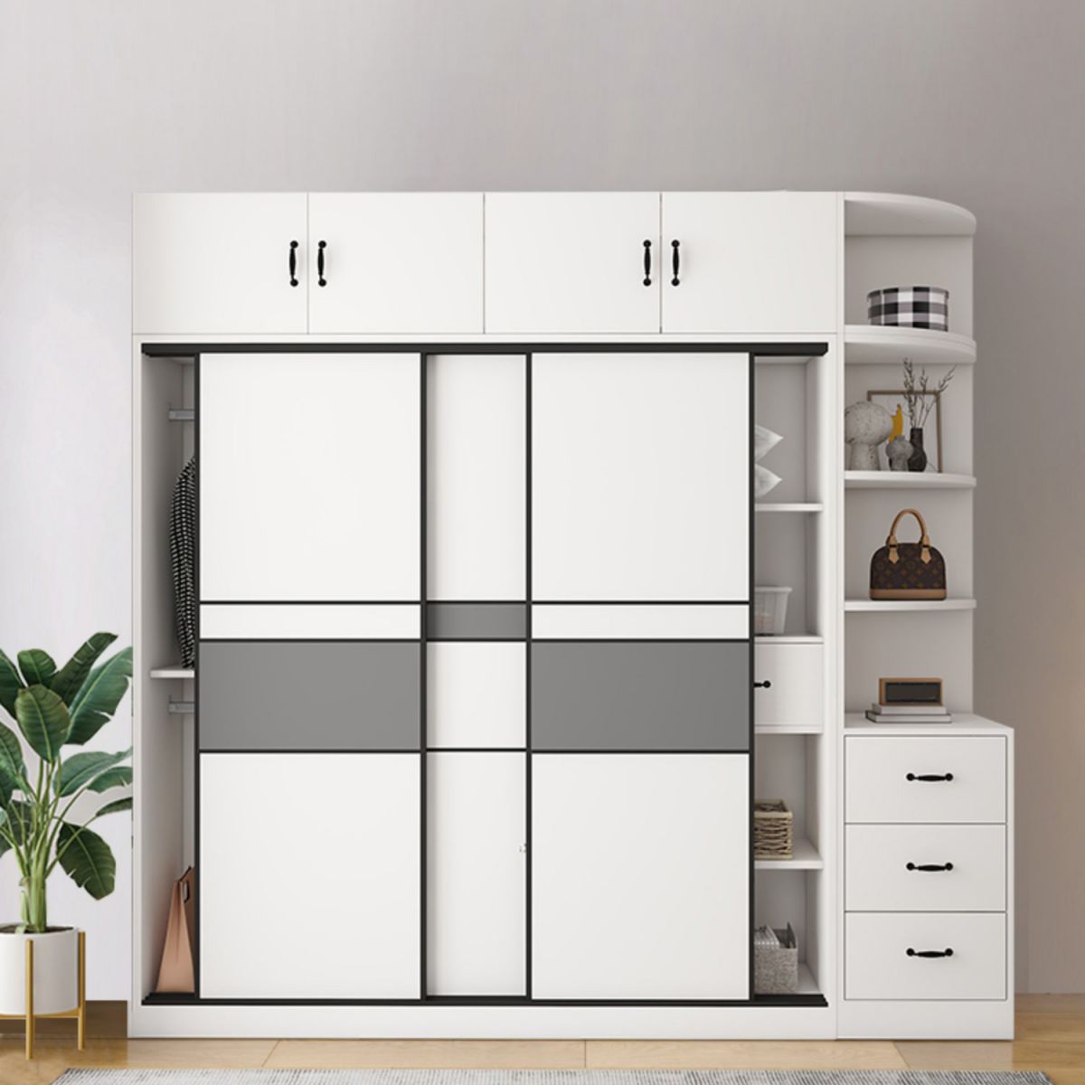 White and Gray Armoire Cabinet with Shelves Contemporary Youth Armoire