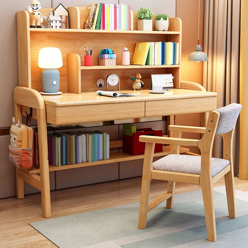 Solid Wood Kids Desk Writing Desk with Bookshelf Child Desk 23.6"W