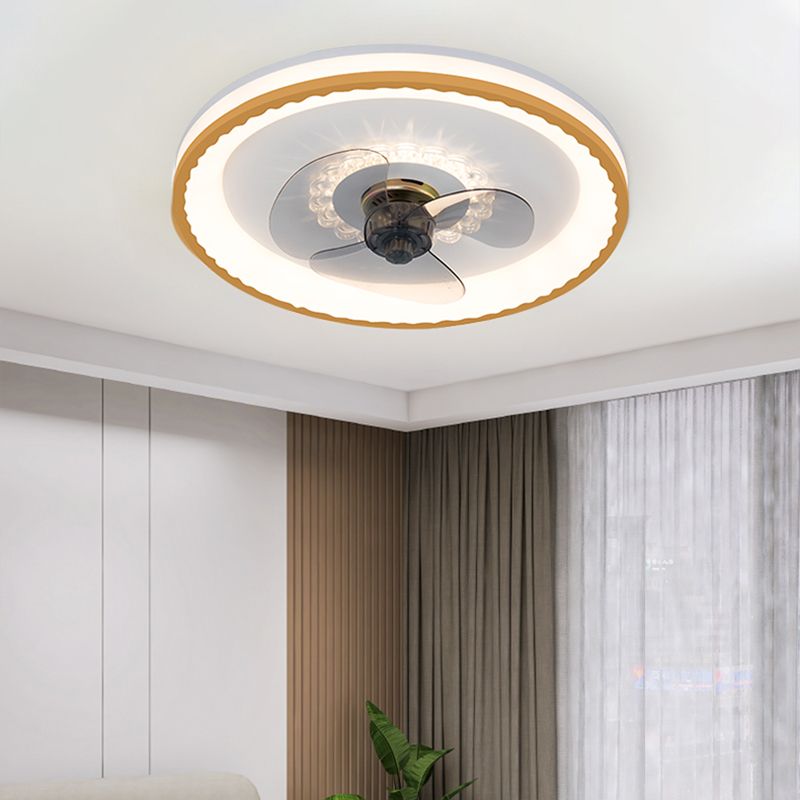 Nordic Style Iron Ceiling Fan Lamp Circle Ceiling Fan Light with Acrylic Shade for Bedroom