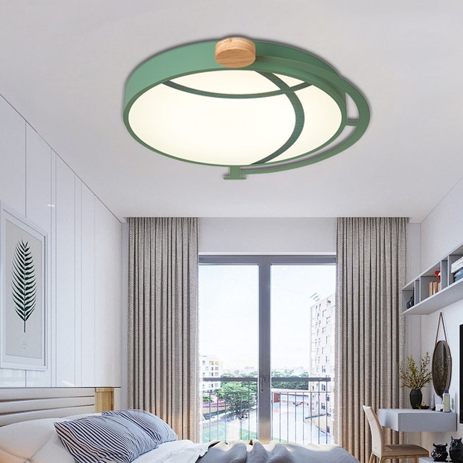 Cartoon Tellurion Design Flush Mount Lighting Acrylic LED Bedroom Flush Ceiling Light in Green/Gray