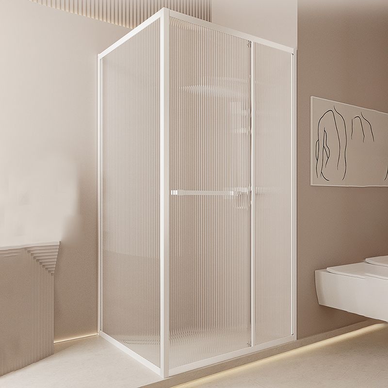 White Frame Single Sliding Shower Enclosure with Door Handle and Fixed Panel