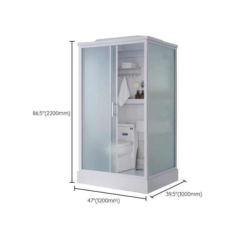 Contemporary Shower Stall Single Sliding Clear Shower Stall in White