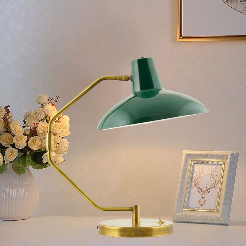 Single-Bulb Bow Desk Light Retro Brass Iron Reading Lamp with Green/White Wide Bowl Shade